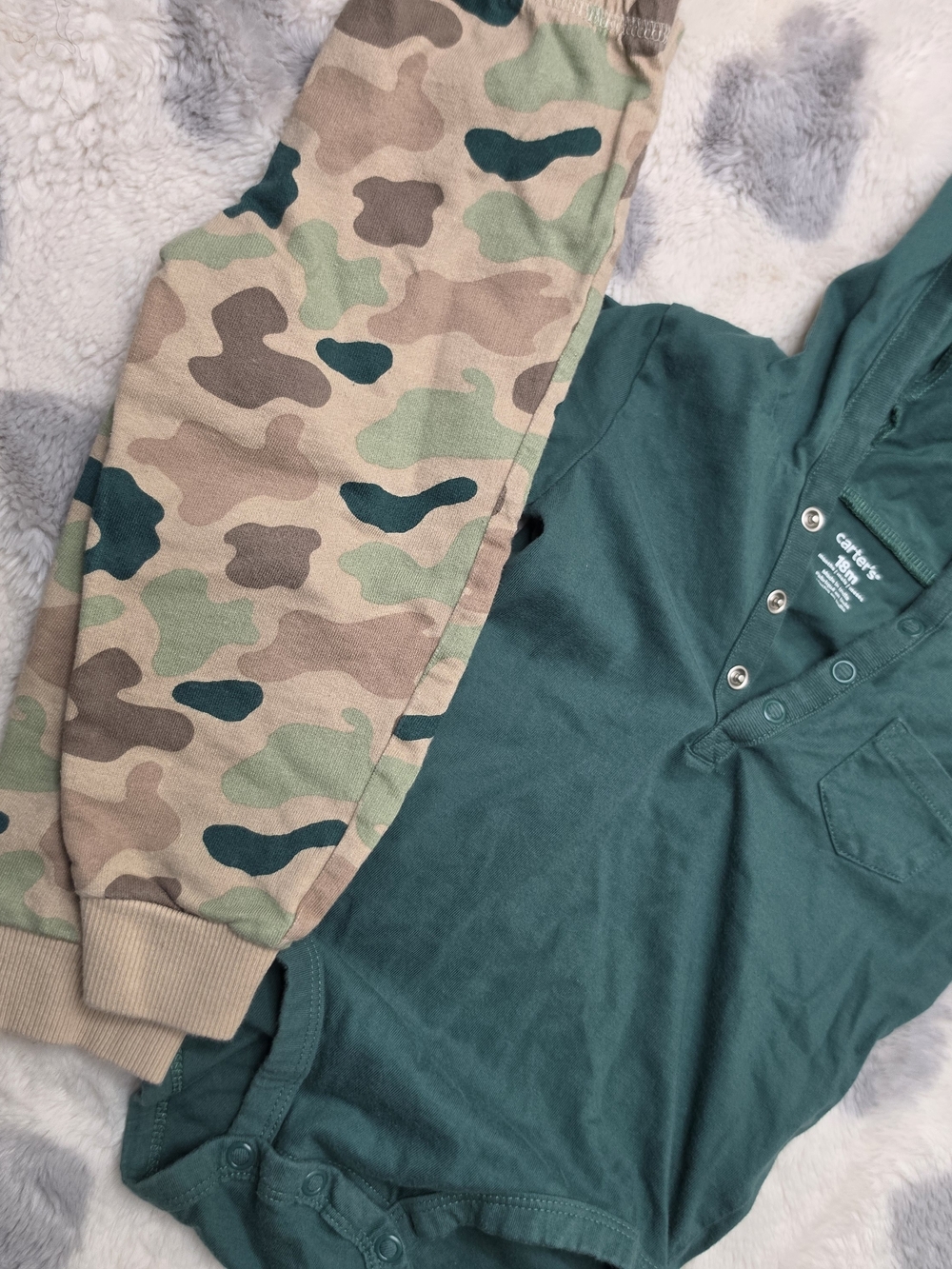 Carter's Camo Sleeve Green Baby Onesie Jogger Set